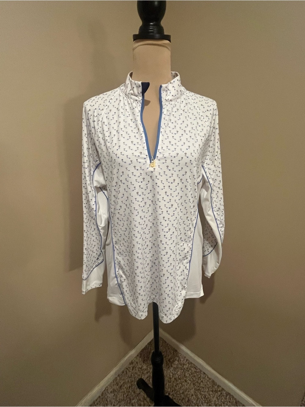 Peter Millar White Golf 1/2 Zip Pullover with Yellow and Navy Details, Large